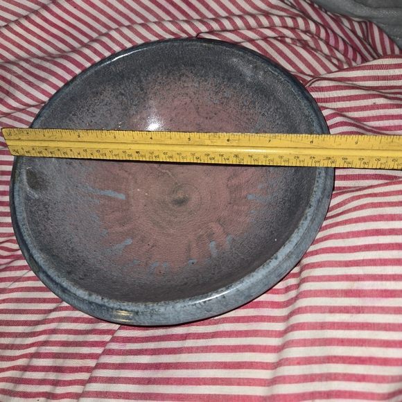 Hand Thrown Studio Art Pottery Bowl in Pink, Blue, & Tan, 8" x 3.5" Tall - Picture 12 of 12